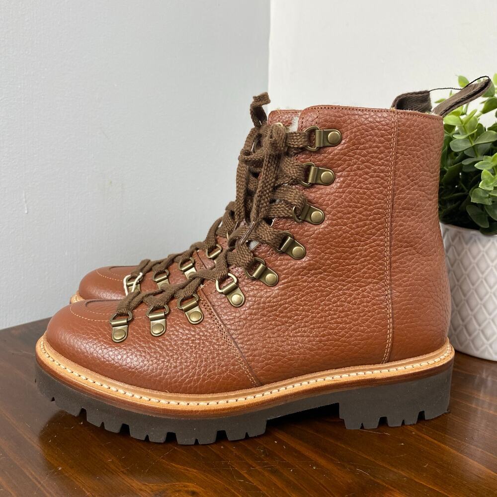 Grenson Nanette Shearling Pebble Grain Leather Boot Size US 6.5 Retail $686
